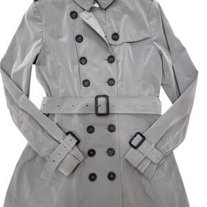 Women's Gray Double-Breasted Trench Coat